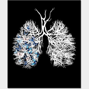 White Trees Lungs like branches, left lung with tree branches and blue butterflies Posters and Art